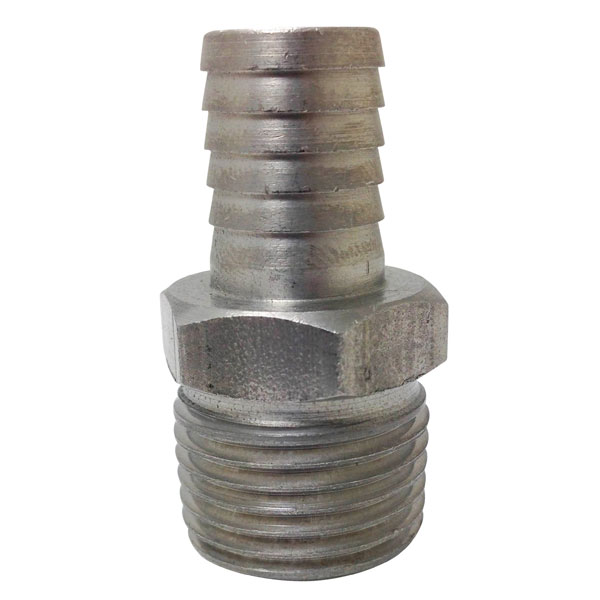 1/2" MPT x 1/2" Barb Hose Stem - Stainless